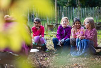 Children by a campfire