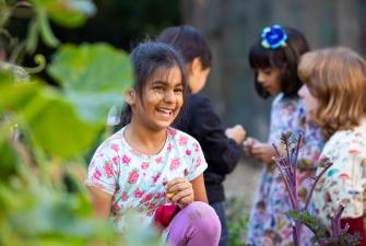 Primary student in garden