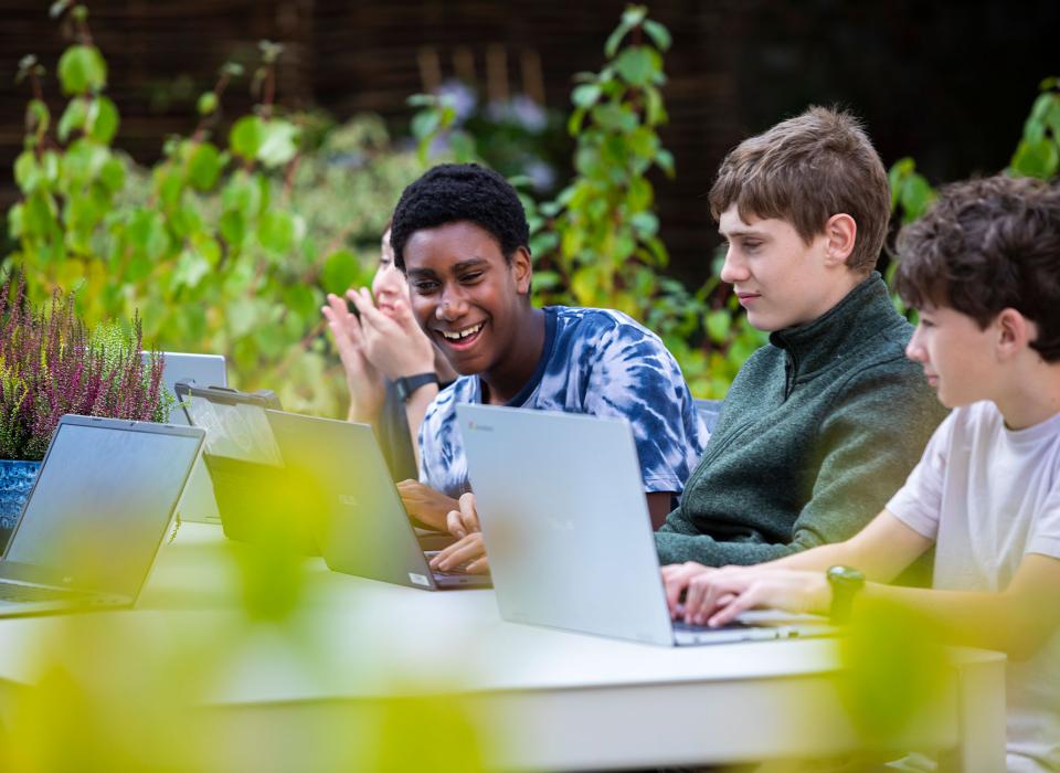 Secondary students learning outdoors